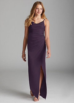 Azazie Deandra Junior Plum Sheath Mesh Dress image3