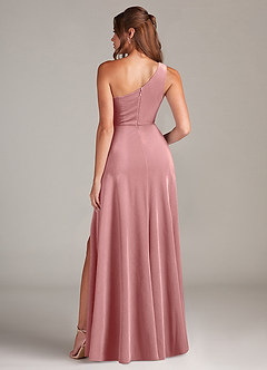 Azazie Brooke Bridesmaid Dresses Dusty Rose A-Line One Shoulder Velvet Dress image5
