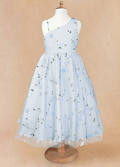 Azazie Ivilia Blumenmädchenkleider A-Linie One-Shoulder Tüll Kleid Himmelblau image6