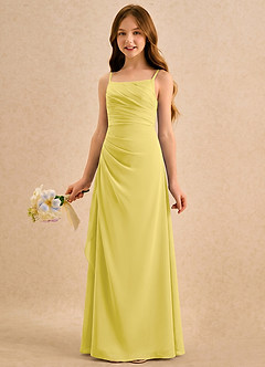 Azazie Cannoli Girls Formal Abiti da Ragazza di Fiori Abito A-Line in Chiffon Plissettato Canarino image3