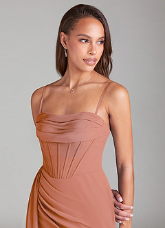 Azazie Amyra Jurken voor bruidsmeisjes Converteerbaar Jurk van Chiffon met Kolom Off the Shoulder Meer Gesneden image2