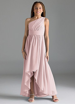 Azazie Mathilda Junior Blushing Pink A-Line Pleated Chiffon Dress image1