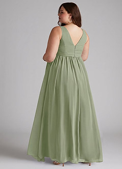 Azazie Yetta Maternity Bridesmaid Dresses A-Line V-Neck Gathered Chiffon Floor-Length Dress image11
