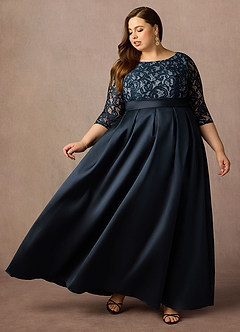 Azazie Delphi Kleider für die Brautmutter A-Linie Pailletten Spitze Kleid Dunkelmarine Taubenblau image5