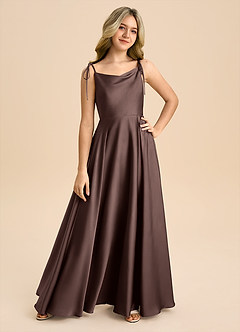 Azazie Popsy Junior Ganache A-Line Bow Stretch Satin Dress image8