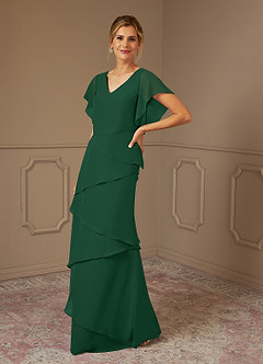 Azazie OHara vestidos de madre de la novia Vestido de Verde Oscuro de Gasa de Corte En A con Cuello en V image4