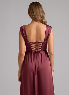 Azazie Hattie Bridesmaid Dresses Merlot A-Line Corset Stretch Satin Dress image7