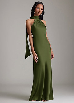 Azazie Cassiana Abiti da Damigella Abito Sirena in Raso Elasticizzato Plissettato Oliva image6