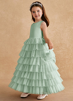 Azazie Twinkle Toes Abiti da Ragazza di Fiori Abito A-Line in Tulle Fiocco Agave image4