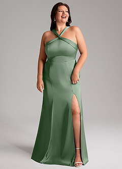 Azazie Rue Bridesmaid Dresses Matcha A-Line Pleated Stretch Satin Dress image11