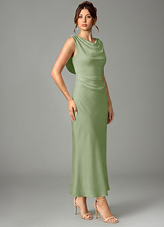 Azazie Kieryn Bridesmaid Dresses Dusty Sage Mermaid Pleated Stretch Satin Dress image3