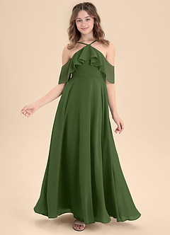 Azazie Tessabelle Junior Vestido de Oliva de Gasa de Corte En A con Vestidos sin tirantes image6