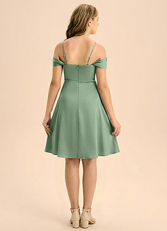 Azazie Anselie Junior Vestido de Matcha de Satén Elástico de Corte en A con Plisado image2