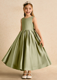 Azazie Cailee Flower Girl Dresses Moss Green Ball-Gown Pleated Matte Satin Dress image4