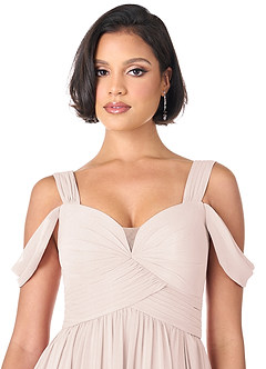 Azazie Lianne Bridesmaid Dresses Rose Petal A-Line Off the Shoulder Chiffon Dress image5