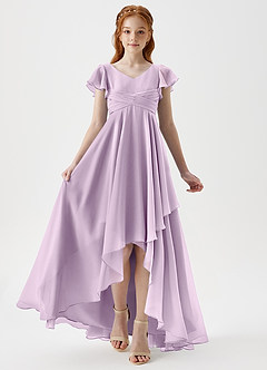 Azazie Caria Junior Robe Trapèze en Mousseline de soie Plissée Frostiges Flieder image6