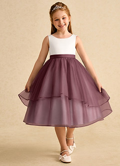 Azazie Rene vestidos de niña de las flores Vestido de Marfil Sangria de Tul de Corte En A con Lazo image4
