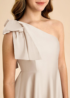 Azazie Penguin Junior Abito A-Line in Raso Elasticizzato Fiocco Alabastro Bianco image7