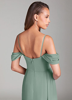 Azazie Amyra Robes de demoiselle d'honneur Robe Fourreau Convertible en Mousseline de soie Épaules dénudées Sauge D'argent image7
