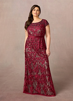 Azazie Dorit Mother of the Bride Dresses Burgundy Champagne Sheath Scoop Lace Dress image7