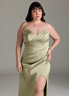 Azazie Yola Bridesmaid Dresses Pistachio Sheath V-Neck Pleated Stretch Satin Convertible Dress image13