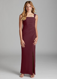 Azazie Jesaphine Junior Cabernet Sheath Pleated Mesh Dress image3