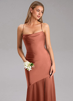 Azazie Grata Bridesmaid Dresses Clay Sheath Side Slit Stretch Satin Dress image6