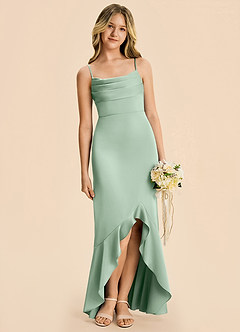 Azazie Magnolia Junior Agave Sheath Ruched Stretch Satin Dress image7