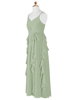 Azazie Peyton Junior A-Line V-hals cascading flæser Chiffon Gulv-længde Junior brudepige Kjole image8