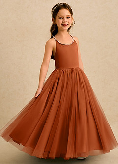 Azazie Aurora Flower Girl Dresses Burnt Orange A-Line Bow Tulle Dress image2