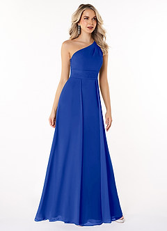 Azazie Dallas Abiti da Damigella Abito A-Line in Chiffon Monospalla Blu Reale image3