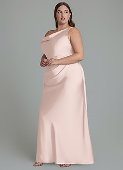 Azazie Emerson Bridesmaid Dresses Blushing Pink Mermaid Off the Shoulder Stretch Satin Dress image10