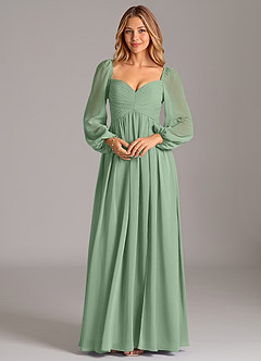 Azazie Alia Bridesmaid Dresses Matcha A-Line Long Sleeve Chiffon Dress image6