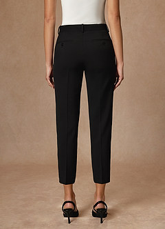 front Victoria Black Refined Weave Cropped Dress Pants