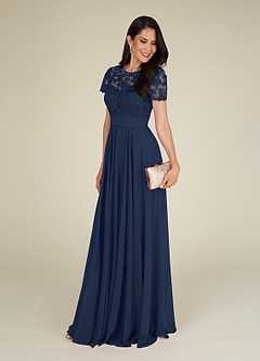 Azazie Annette Mother of the Bride Dresses Dark Navy A-Line Lace Chiffon Dress image4
