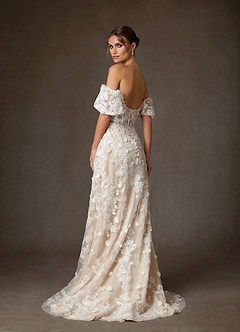 Azazie Vivienne Bröllopsklänningar Klä av A-Linje i Spets Söt hjärta Diamant Vit Champagne image3