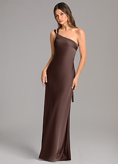 Azazie Monroe Bridesmaid Dresses Ganache Mermaid One Shoulder Stretch Satin Dress image3