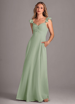 Azazie Kaylyn Abiti da Damigella Abito A-Line in Chiffon Increspato Verde Salvia image3