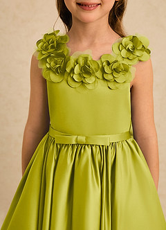 Azazie Eden Flower Girl Dresses Lemongrass Ball-Gown Pleated Matte Satin Dress image5