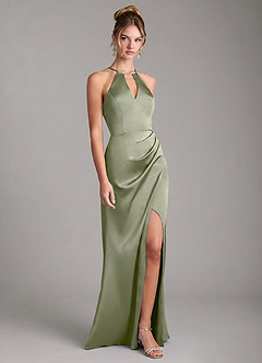 Azazie Aidyn Vestidos de damas de honor Vestido Pistacho de Satén Elástico de Corte Recto con Plisado image3