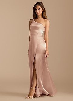 Azazie Trina Bridesmaid Dresses English Rose A-Line One Shoulder Metallic Satin Dress image1