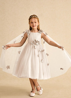 Azazie Staria vestidos de niña de las flores Vestido de Alabastro Blanco de Tul de Princesa con Volante image4