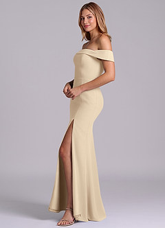 Azazie Luciana Bridesmaid Dresses Champagne Sheath Off the Shoulder Chiffon Convertible Dress image4