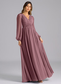 Azazie Palerma Bridesmaid Dresses Amethyst A-Line Long Sleeve Chiffon Dress image4