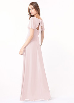 Azazie Kimber Bridesmaid Dresses Blushing Pink A-Line Flounce Sleeve Chiffon Dress image4