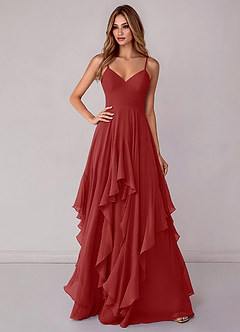 Azazie Zaina Bridesmaid Dresses Rust A-Line Chiffon Dress image1