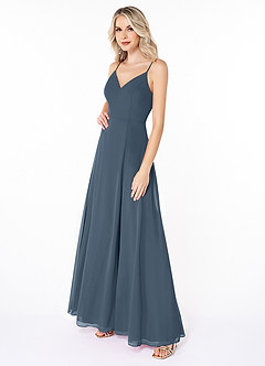 Azazie Lena Abiti da Damigella Abito A-Line in Chiffon Pizzo Blu Nettuno image3