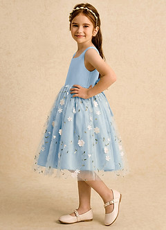 Azazie Bean Robe Demoiselle D'honneur Fillette Robe Princesse en Tulle Arc Poudre Bleue image5