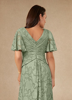 Azazie Emmeline Mother of the Bride Dresses Dusty Sage A-Line Pleated Floral Burnout Dress image6