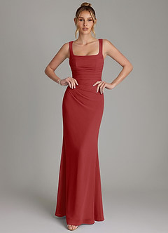 Azazie Agustina Bridesmaid Dresses Rust Mermaid Corset Chiffon Dress image3